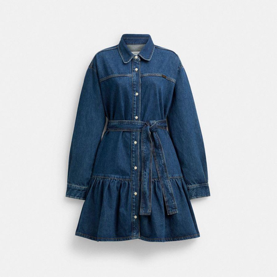 Vestido COACH Denim Shirt Mujer Azules | NUME-45673