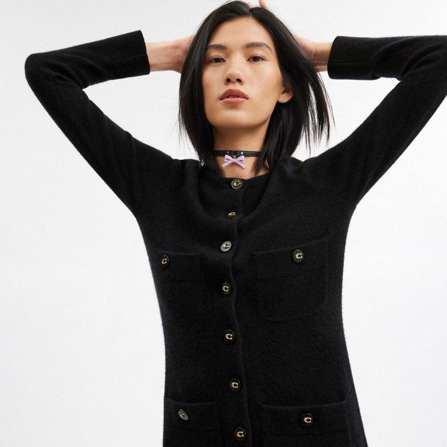 Vestido COACH Knit Cardigan Mujer Negros | YTCD-25089