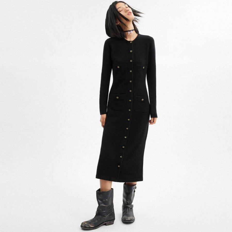 Vestido COACH Knit Cardigan Mujer Negros | YTCD-25089