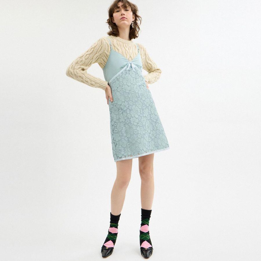 Vestido COACH Lace Mujer Azules | PAVY-64075