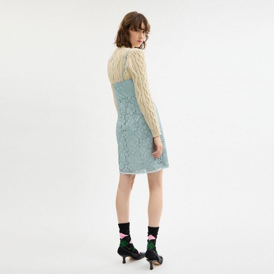 Vestido COACH Lace Mujer Azules | PAVY-64075