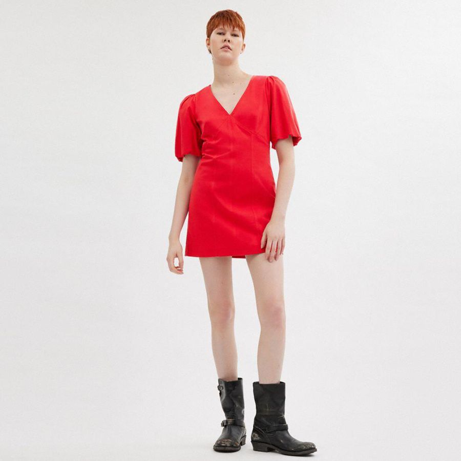 Vestido COACH Puff Sleeve Mujer Rojos | EGWM-60348