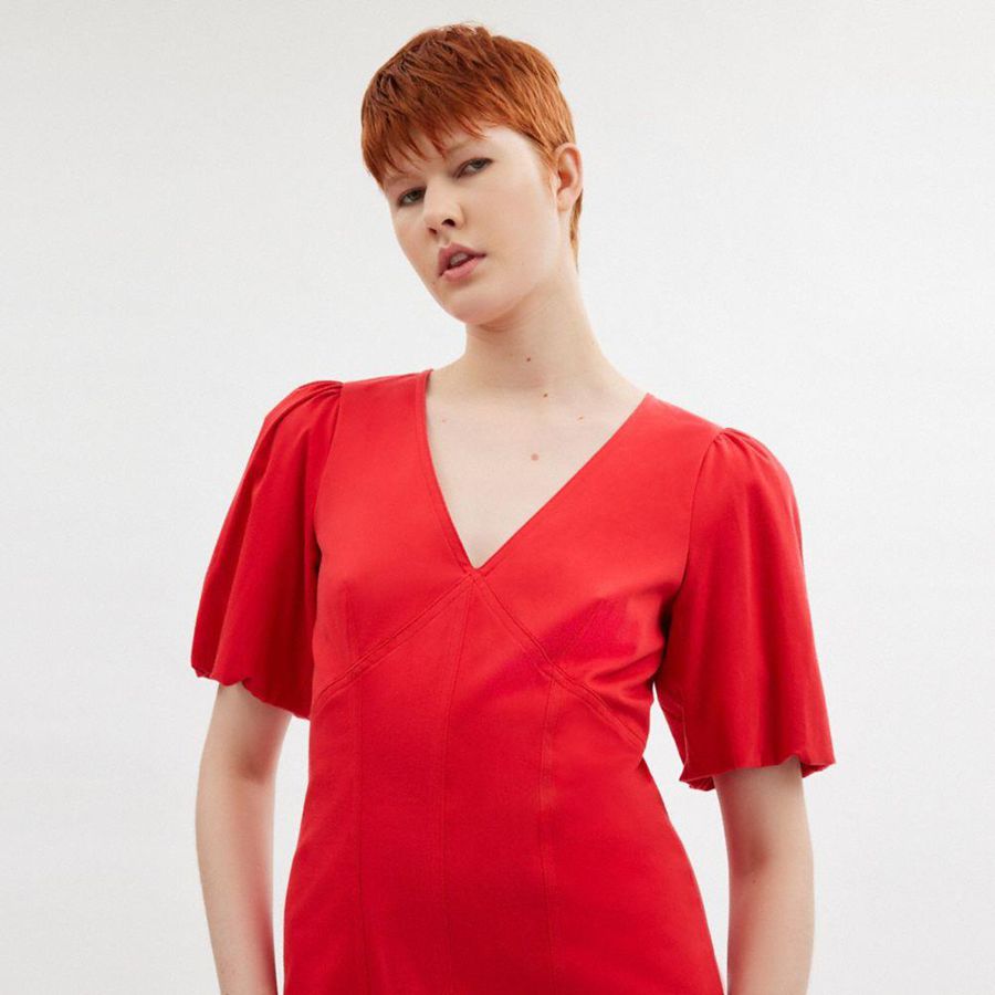 Vestido COACH Puff Sleeve Mujer Rojos | EGWM-60348
