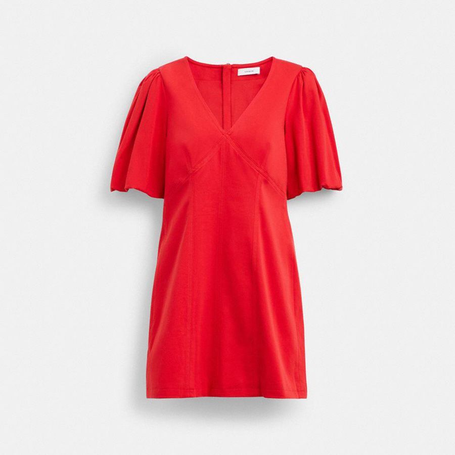 Vestido COACH Puff Sleeve Mujer Rojos | EGWM-60348